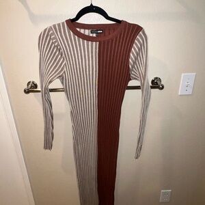 Fashion nova Two-Tone Long Sleeve Dress - Brown and Cream